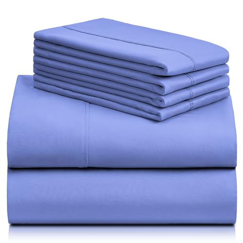 a stack of blue sheets