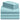 a stack of blue sheets