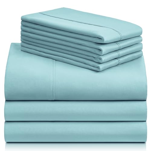 a stack of blue sheets