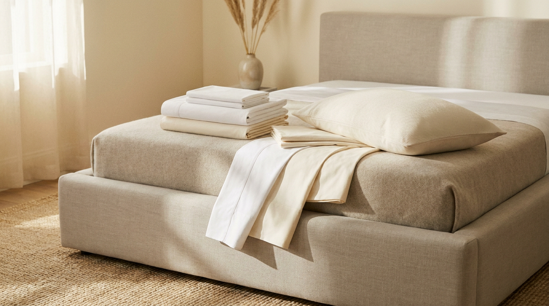 Soft ivory hypoallergenic luxury bedding set with natural light — LuxClub