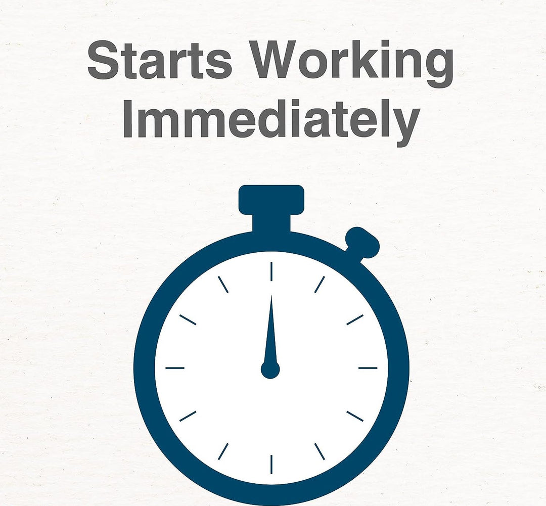 a blue stopwatch with text with text: 'Starts Working Immediately - -'