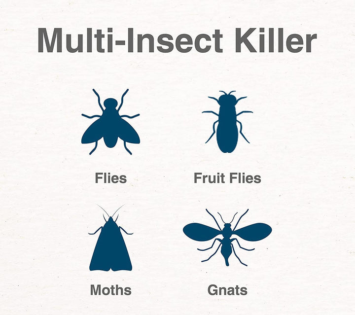 a group of insects with text with text: 'Multi-Insect Killer Flies Fruit Flies Moths Gnats'