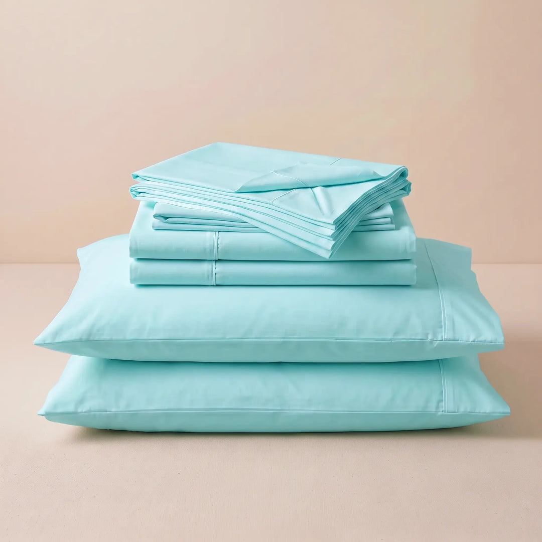 Folded LuxClub Classic Soft Aqua Sheet Set and Pillowcases