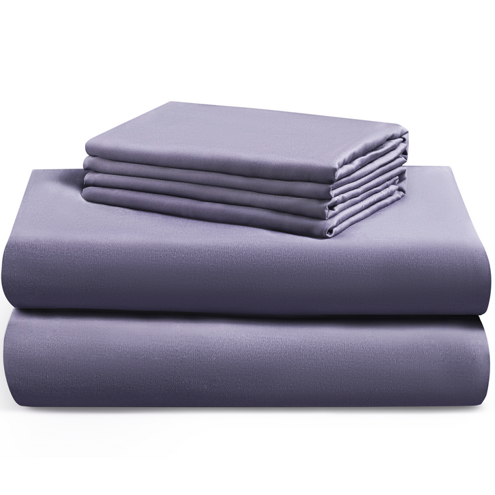 a stack of purple sheets