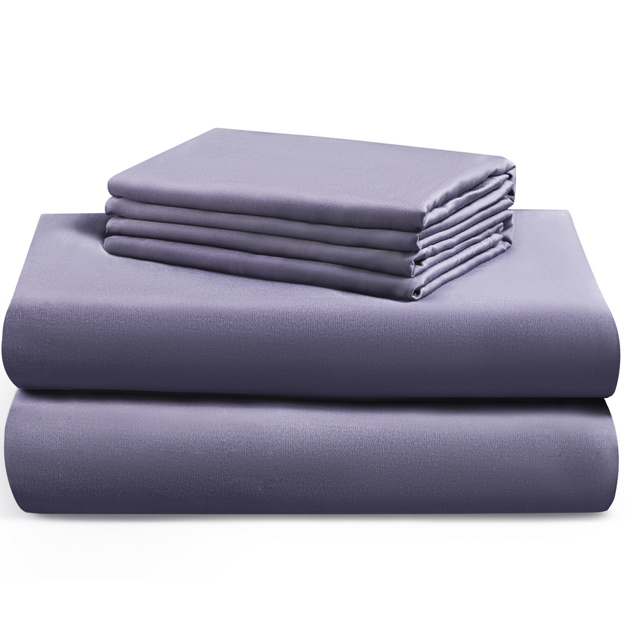 a stack of purple sheets