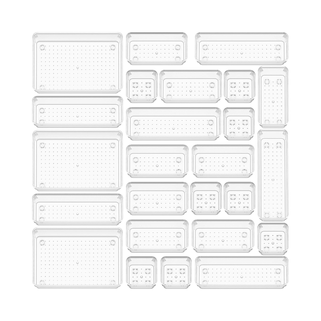 LuxClub Set of Clear Plastic Drawer Organizers - Non-Slip, Crack-Resis