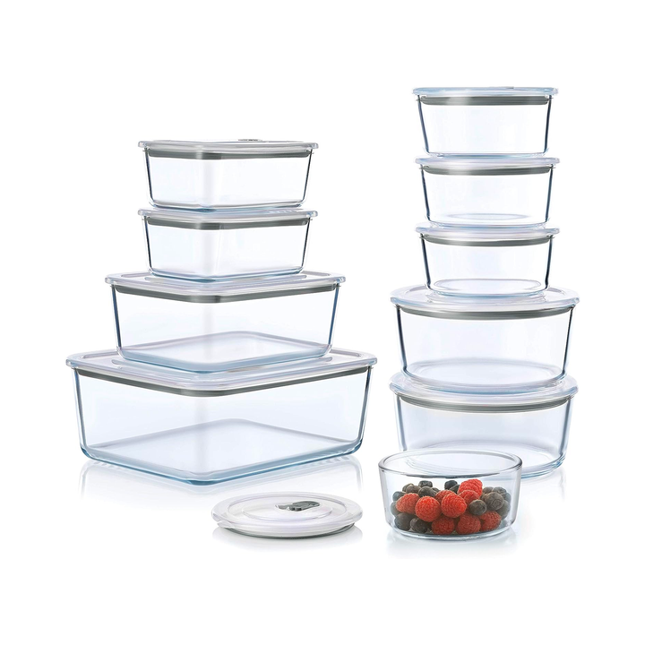 a stack of clear plastic containers