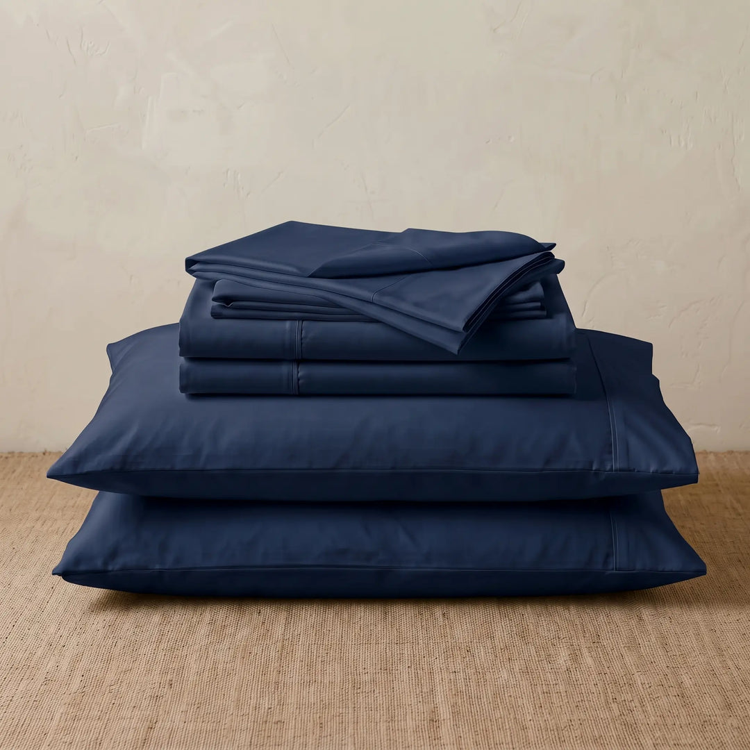 Folded LuxClub Classic Soft Navy Sheet Set and Pillowcases
