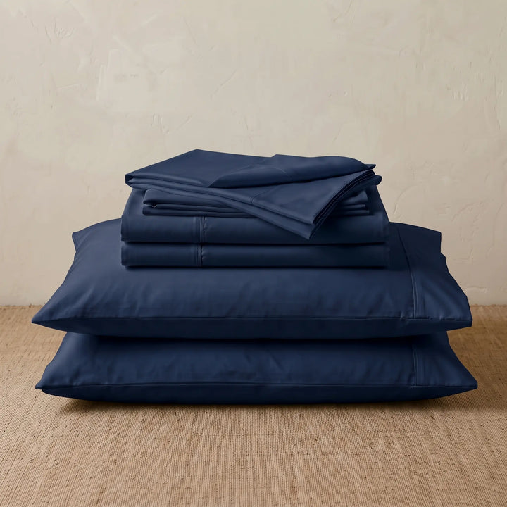 Folded LuxClub Classic Soft Navy Sheet Set and Pillowcases
