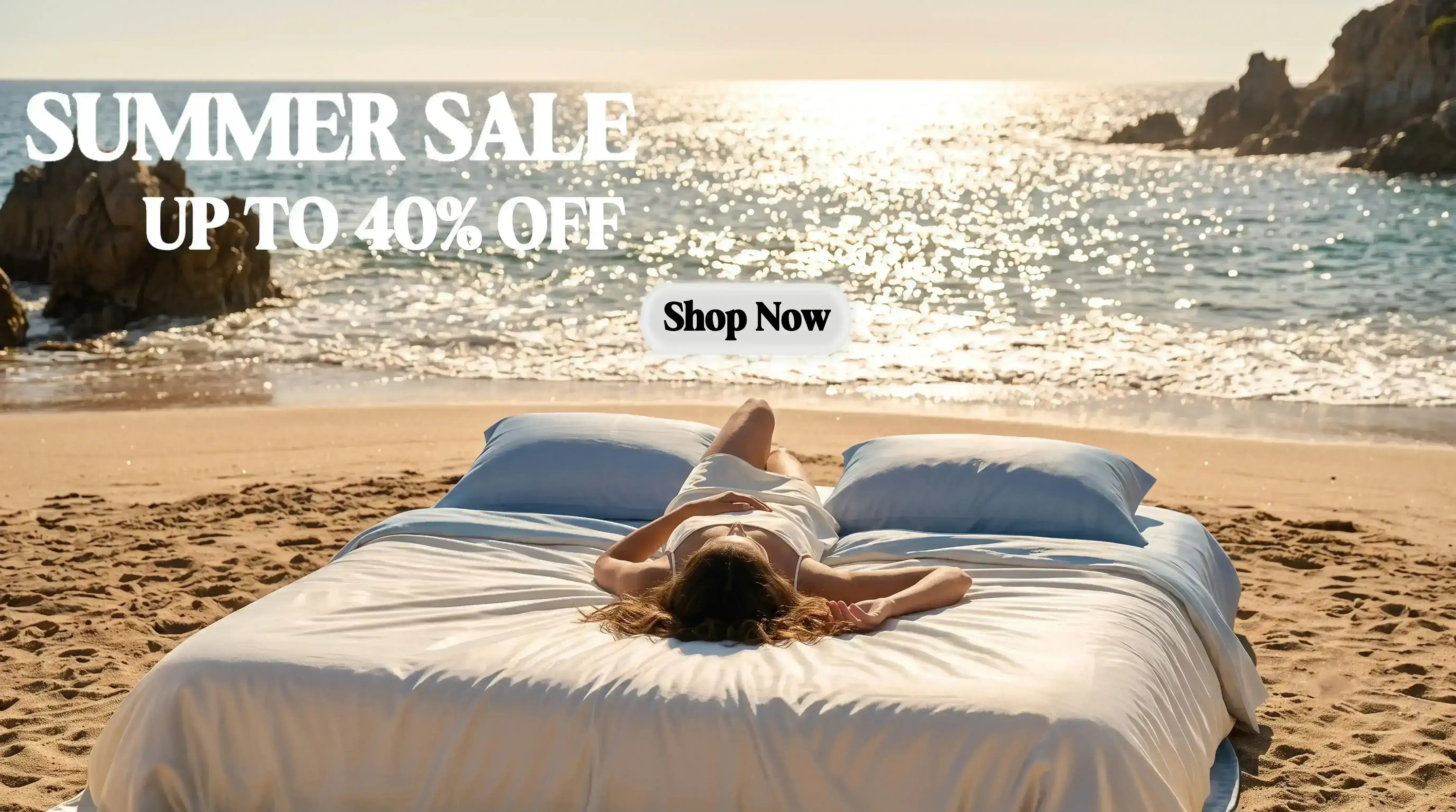 LuxClub cooling sheet set lifestyle hero banner – summer sale: up to 40%off