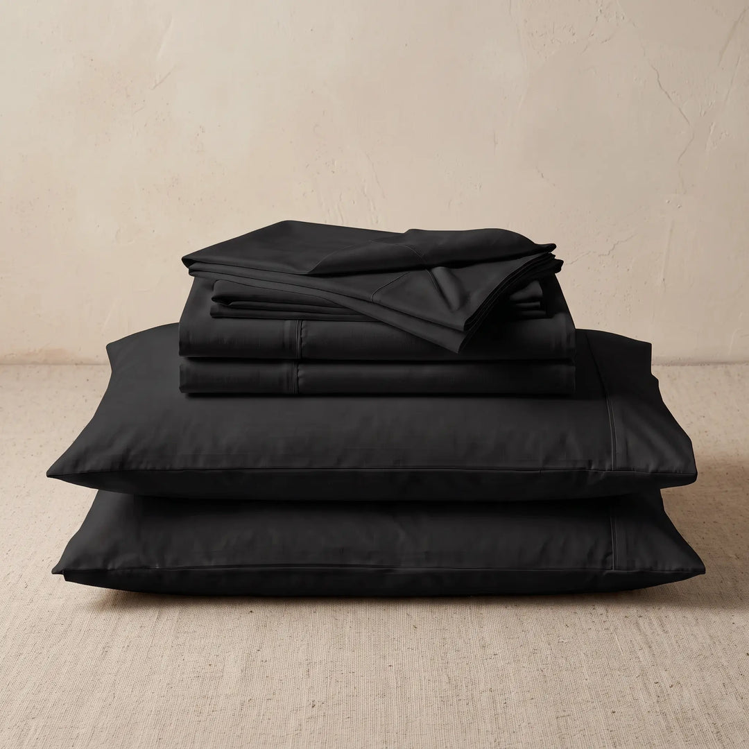 Folded LuxClub Classic Soft Black Sheet Set and Pillowcases