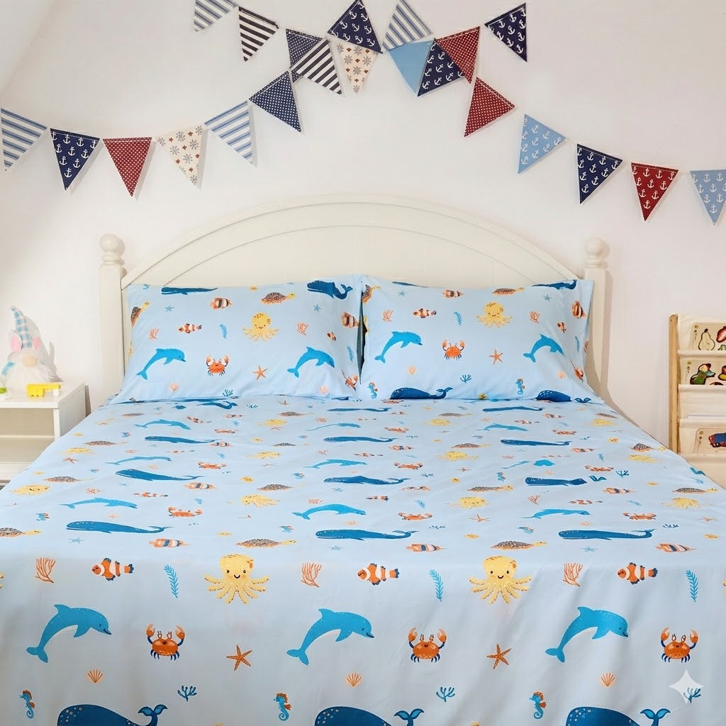 LuxClub Kids Whale Bedding Sheet Set – Soft Microfiber, Skin-Safe