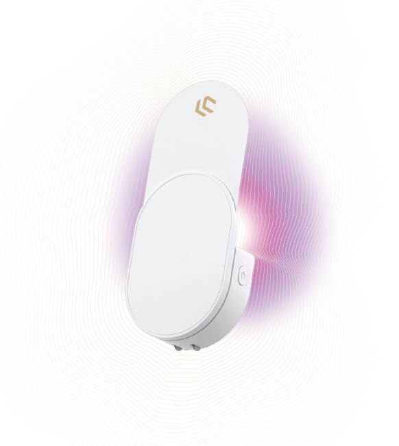 a white device with a light on it with text: 'C'
