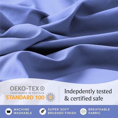 a close up of a fabric with text: 'OEKO-TEX Indepdently tested CONFIDENCE IN TEXTILES STANDARD 100 & certified safe MACHINE SUPER SOFT BREATHABLE WASHABLE BRUSHED FINISH FABRIC'