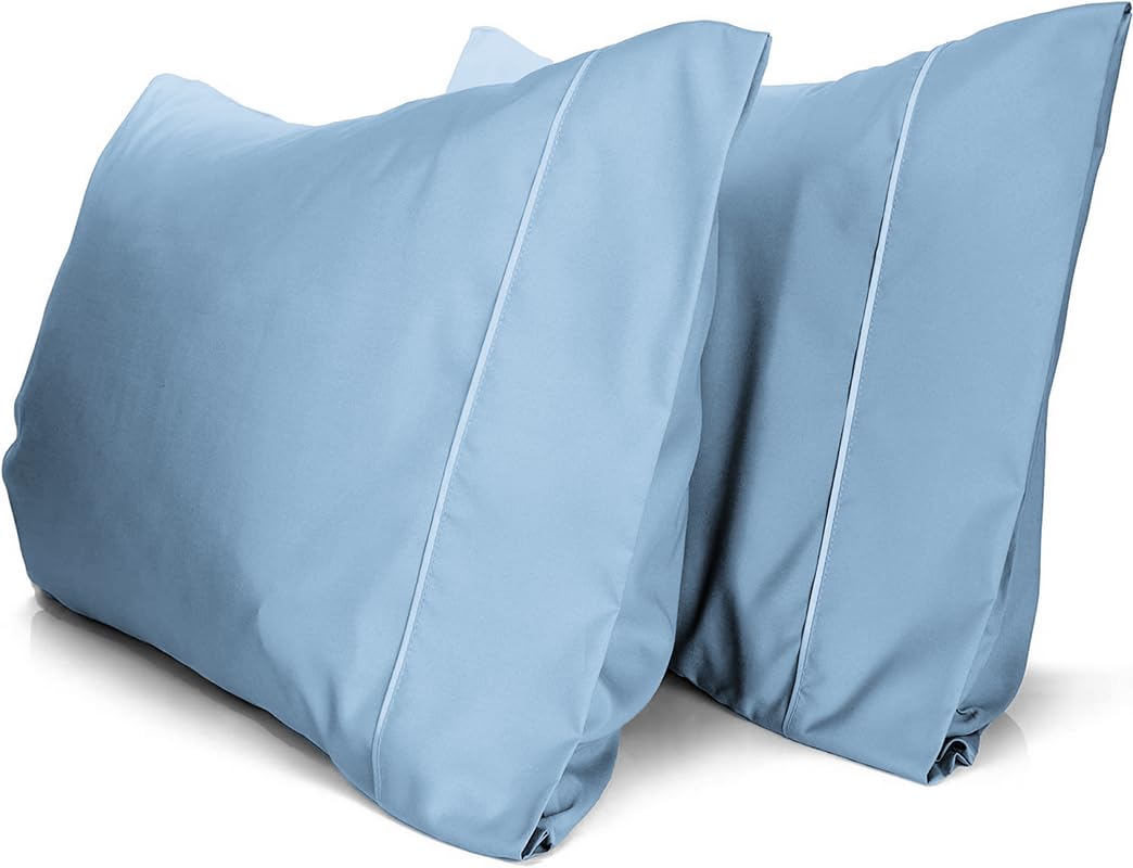 a pair of blue pillows