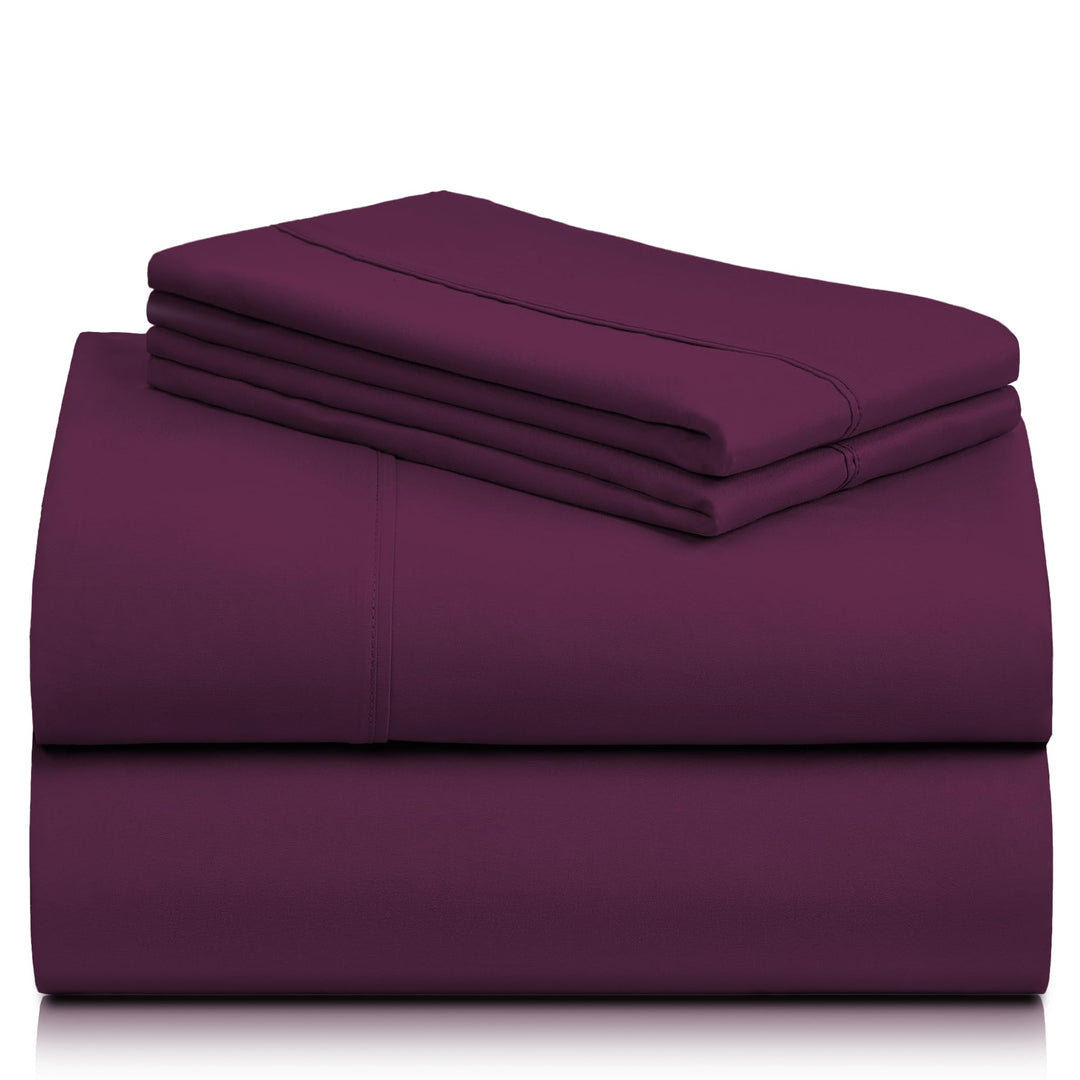 a stack of purple sheets