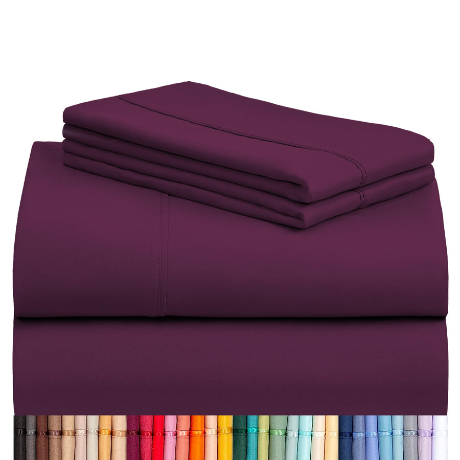 a stack of purple sheets