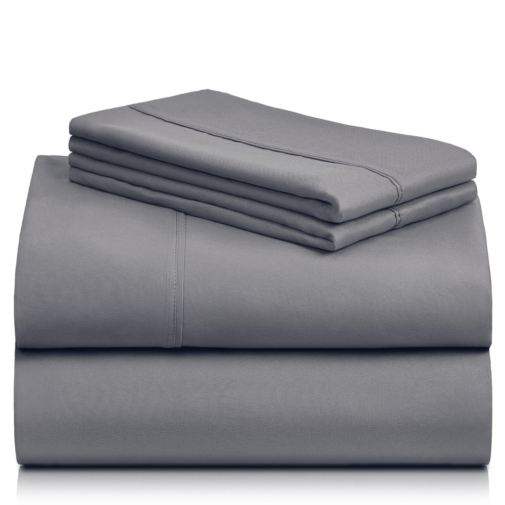 a stack of grey sheets