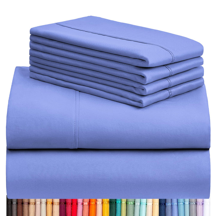 a stack of blue sheets