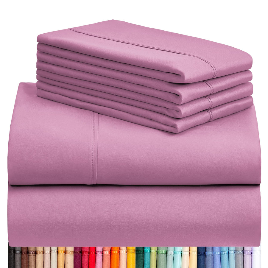 a stack of purple sheets
