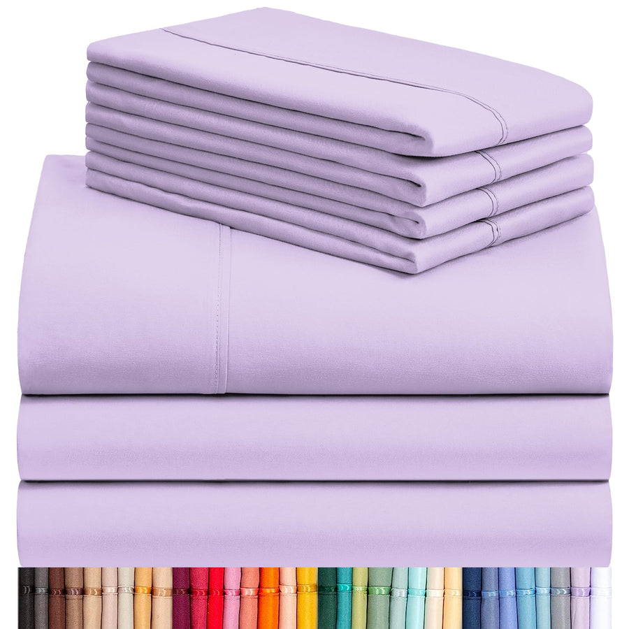 a stack of purple sheets