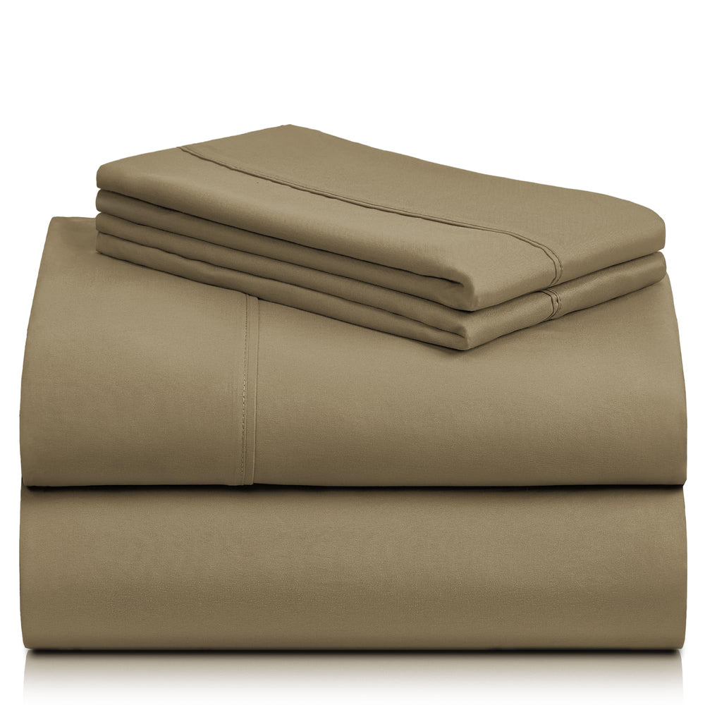 a stack of folded bed sheets